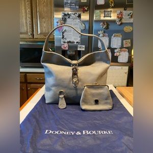 DB Belvedere Gray Logo Lock Leather Hobo,Coin Purse, Key Fob & DB Co…